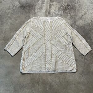 Chicos Sweater Womens‎ Large White gold Metallic Mix Sienna Pullover